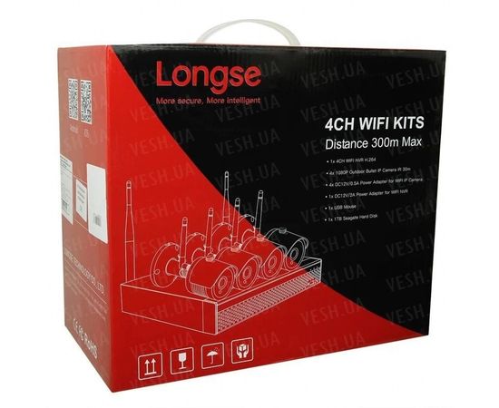 Беспроводной комплект видеонаблюдения на 4 камеры Longse WIFI 3604-5Mp Kit 4, 300 метров, 5 Мп, Quad HD, фото 6