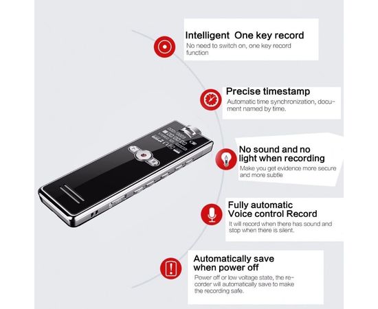 Компактный диктофон с голосовой активацией записи Noyazu audio voice recorder F2, 8 Гб, черный, фото 6
