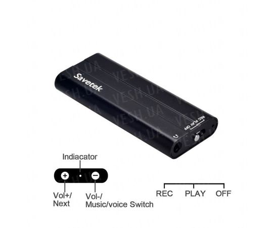 Мини диктофон с активацией голосом Savetek 600, 8 Гб, Mp3, VOX, 50 часов записи, фото 3