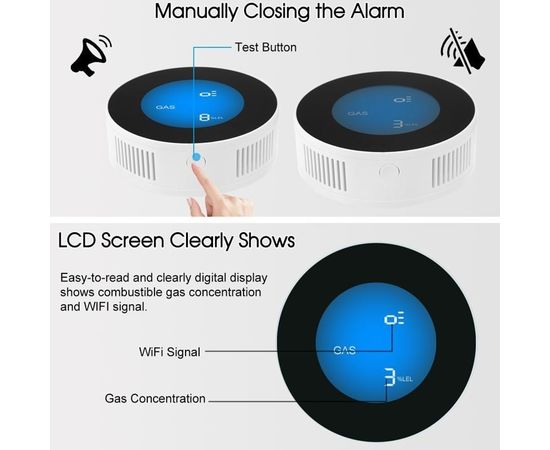 Умный датчик утечки газа WiFi с сиреной Yobang Security GS-85 wifi + Iphone&amp;Android App, фото 4