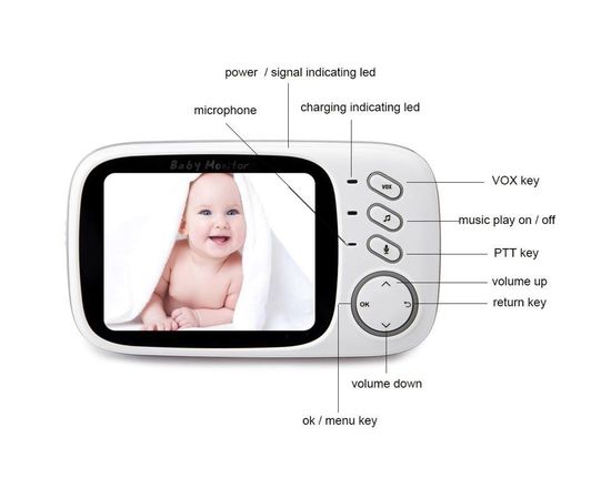 Видеоняня с обратной связью беспроводная Baby Monitor VB603, HD720P, 3.2" дисплей, датчик температуры, фото 3 Видеоняня с обратной связью беспроводная Baby Monitor VB603, HD720P, 3.2" дисплей, датчик температуры, фото 3