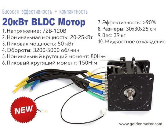 BLDC безщеточный мотор постоянного тока 20кВт 96В жидкостное охлаждение, фото 2