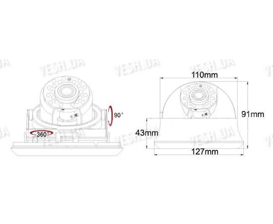 Внутрення купольная CCTV цветная охранная камера видеонаблюдения 1/3&quot; COLOR SONY Super HAD II, Effio-E, 700 TVL, OSD, 0 lux, ИК до 20 м (модель NCDOTIR 21), фото 2