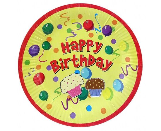 Товар распродан - Бумажные тарелки диам.23 см Happy Birthday Кексики уп. 10 шт - Одноразовая посуда, фото 1