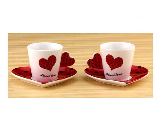 Товар распродан - Чашки с блюдцем Сердечко - набор, красные - Чашки, фото 1