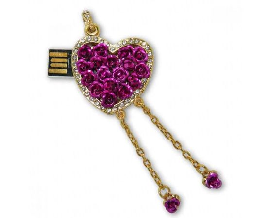 Товар распродан - Флешка 8 Gb металл со стразами Сердечко с розочками - Флеш накопители, фото 1