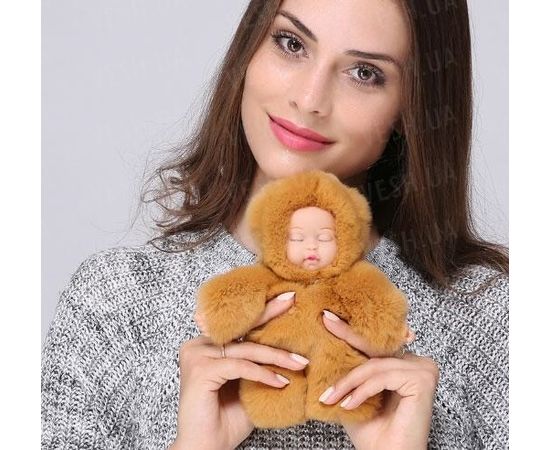 Товар распродан - Меховой брелок на сумку. Куколка. 19см. Бежевый - Аксессуары для сумок, фото 1