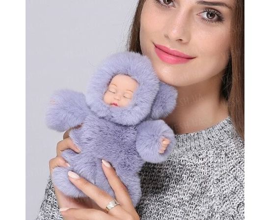 Товар распродан - Меховой брелок на сумку. Куколка. 19см. Серый - Аксессуары для сумок, фото 1