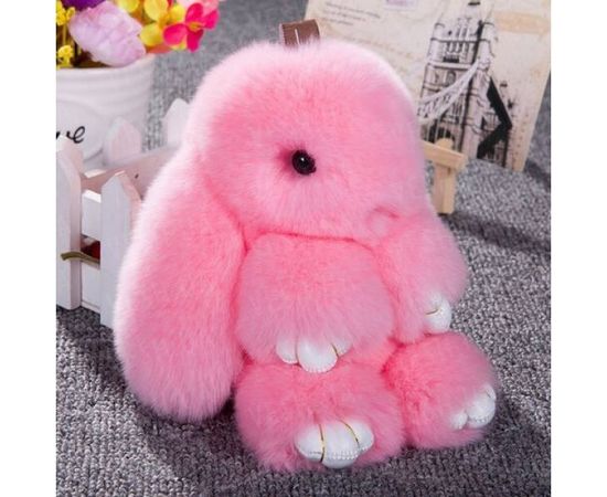 Товар распродан - Меховой брелок (розовый) на сумку в виде зайчика (Натуральный мех) - Аксессуары для сумок, фото 1