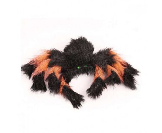 Товар распродан - Паук из меха 30см (черный с оранжевым) - Аксессуары для праздника, фото 1
