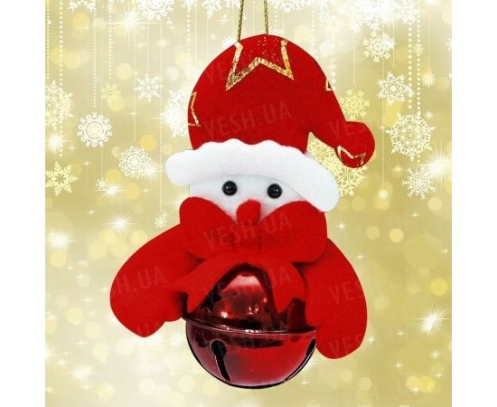 Товар распродан - Подвеска бубенчик Снеговик красный - Новогодние игрушки и украшения, фото 1