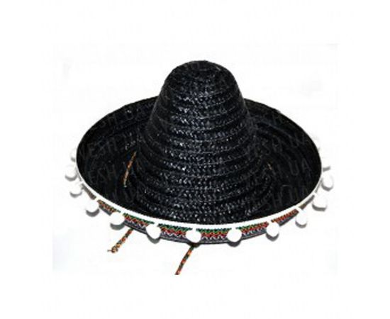 Товар распродан - Шляпа Сомбреро солома 30 см с кисточками черная - Карнавальные шляпы, фото 1