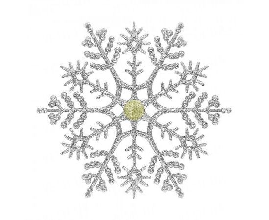 Товар распродан - Украшение Снежинка Классика с камнем 12х12 см серебро - Новогодние игрушки и украшения, фото 1