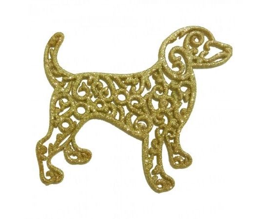 Товар распродан - Украшение Собака Ажурная пластик 12х9 см золото - Новогодние игрушки и украшения, фото 1