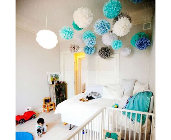 Товар распродан - Декор бумажные Помпоны 30 см белый 0018 - Аксессуары для праздника, фото 5