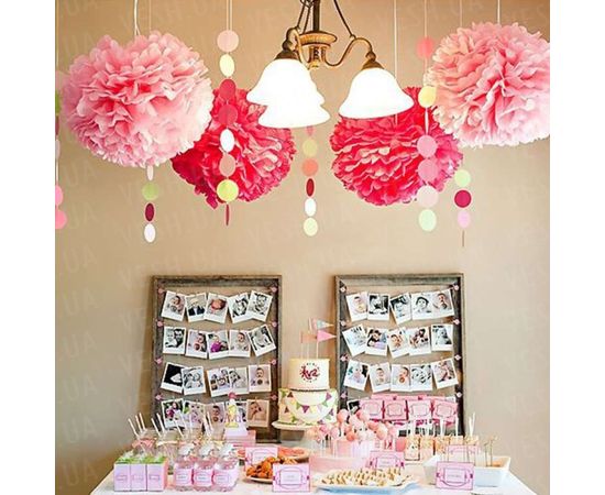 Товар распродан - Декор бумажные Помпоны 30 см малиновый 0009 - Аксессуары для праздника, фото 2