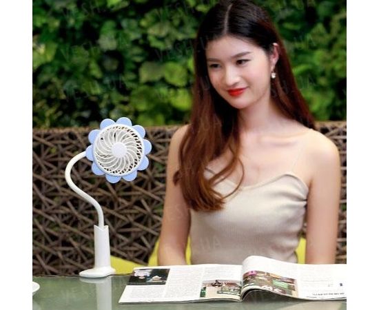 Товар распродан - Портативный вентилятор Подсолнух с прищепкой. Голубой - Вентиляторы, фото 3