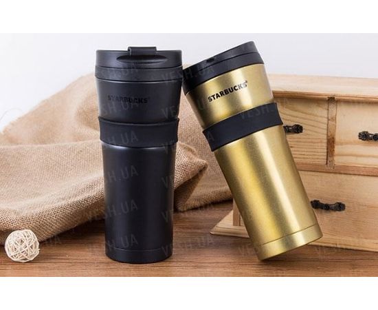 Товар распродан - Термокружка Starbucks с резиновой полоской Черный - Термосы и термокружки, фото 3