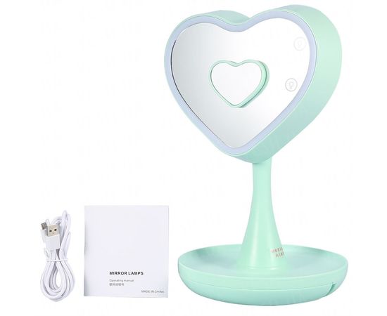 Товар распродан - Зеркало для макияжа с подсветкой и тайником. Сердце Зеленое - Зеркала косметические, фото 3