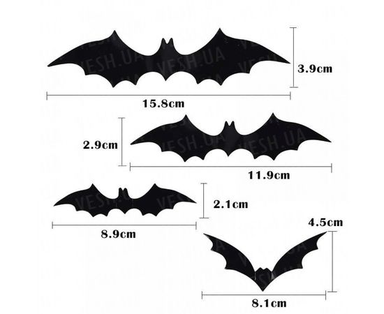 Товар распродан - Декор настенный Летучие мыши уп. 12 шт - Аксессуары для праздника, фото 2