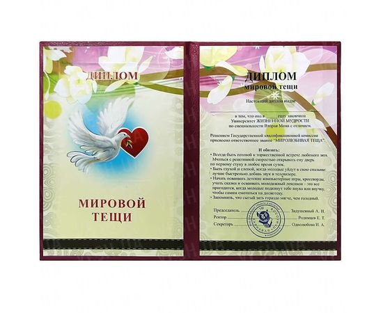 Товар распродан - Диплом МИРОВОЙ ТЕЩИ - Сувенирные значки награды, фото 2