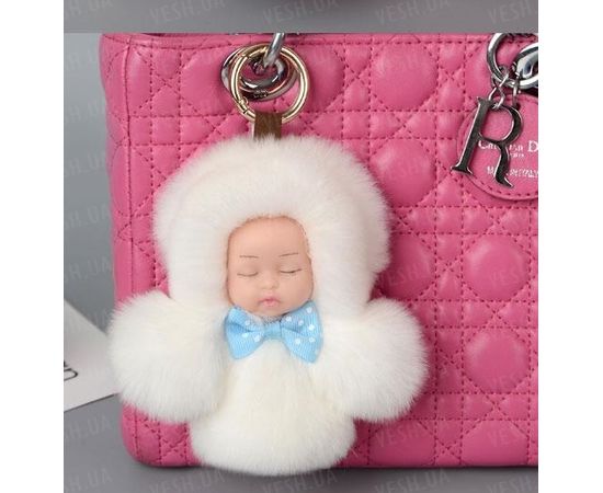Товар распродан - Меховой брелок на сумку. Куколка. 13 см. Белый - Аксессуары для сумок, фото 2
