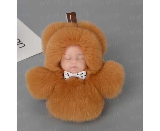 Товар распродан - Меховой брелок на сумку. Куколка. 13 см. Бежевый. - Аксессуары для сумок, фото 2