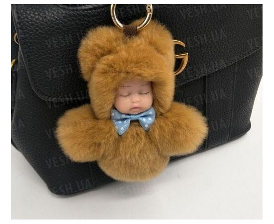 Товар распродан - Меховой брелок на сумку. Куколка. 13 см. Бежевый. - Аксессуары для сумок, фото 3
