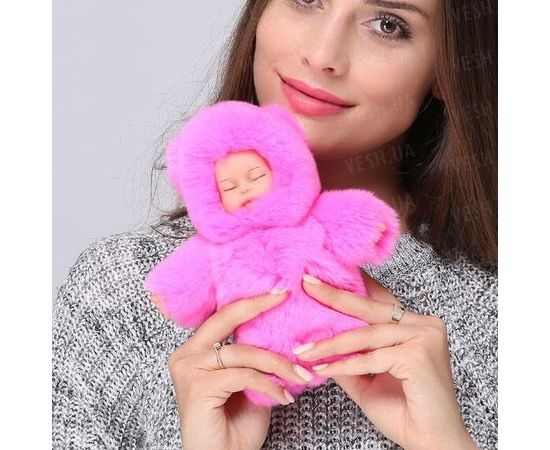 Товар распродан - Меховой брелок на сумку. Куколка. 13 см. Розовый. - Аксессуары для сумок, фото 2