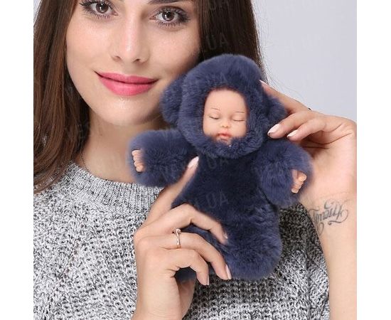 Товар распродан - Меховой брелок на сумку. Куколка. 13 см. Темно-серый - Аксессуары для сумок, фото 2