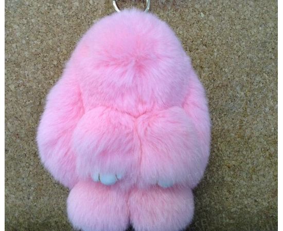 Товар распродан - Меховой брелок (розовый) на сумку в виде зайчика (Натуральный мех) - Аксессуары для сумок, фото 2