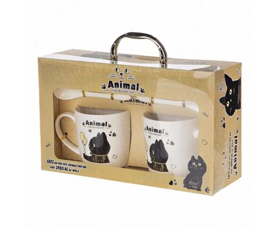 Товар распродан - Подарочный набор &quot;Черный кот с шариками&quot; (2 чашки, крышки, ложки) (Уценка) - Чашки, фото 2