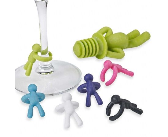 Товар распродан - Пробка для бутылки Человечек + маркеры на бокалы - Насадки на бутылку, фото 4