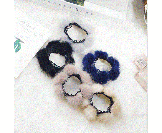 Товар распродан - Резинка для волос с натуральным мехом норки. Бежевый - Счетки для волос, фото 2