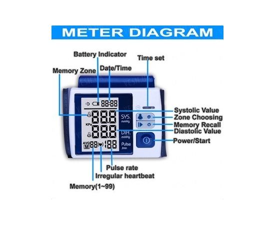 Наручный многофункциональный автоматический измеритель давления и пульса с памятью и мини компьютером (мод. WA200), фото 3