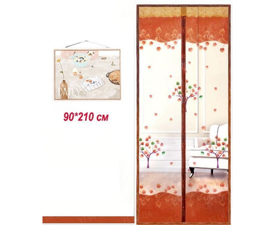 Товар распродан - Антимоскитные сетки (кофейный цвет c рисунком) на двери на магнитах. 90*210см. - Москитные пологи и сетки, фото 1