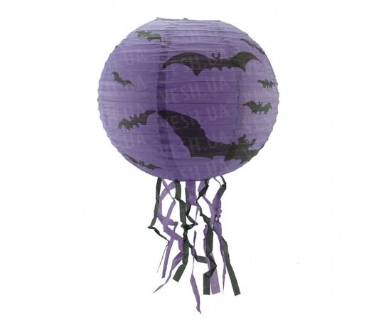 Товар распродан - Декор подвесной 40 см фиолетовый с летучей мышью - Аксессуары для праздника, фото 1