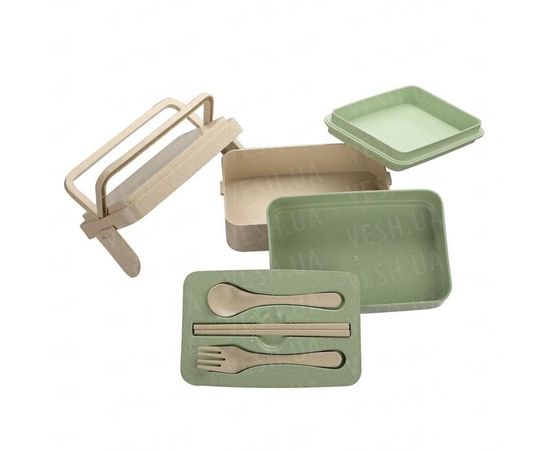 Товар распродан - Ланчбокс из биопластика, 3 этажа Зеленый - Ланчбоксы, фото 1