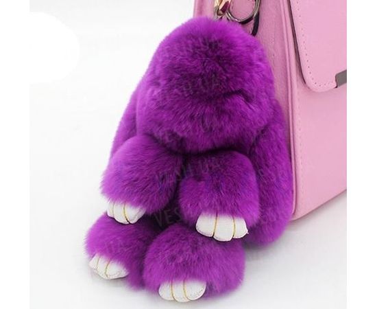Товар распродан - Меховой брелок фиолетовый на сумку в виде зайчика Натуральный мех - Аксессуары для сумок, фото 1