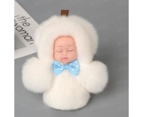 Товар распродан - Меховой брелок на сумку. Куколка. 13 см. Белый - Аксессуары для сумок, фото 1