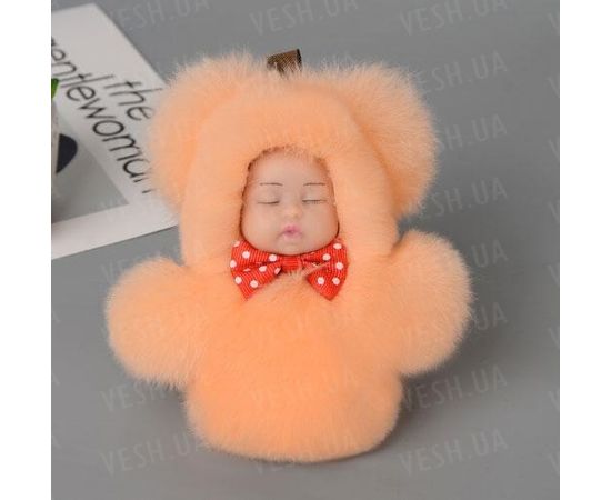 Товар распродан - Меховой брелок на сумку. Куколка. 13 см. Персиковый - Аксессуары для сумок, фото 1