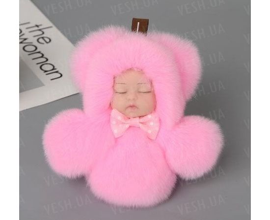Товар распродан - Меховой брелок на сумку. Куколка. 13 см. Розовый. - Аксессуары для сумок, фото 1