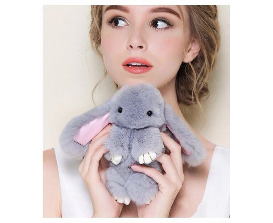 Товар распродан - Меховой брелок (светло-серый) на сумку в виде зайчика (Натуральный мех) - Аксессуары для сумок, фото 1