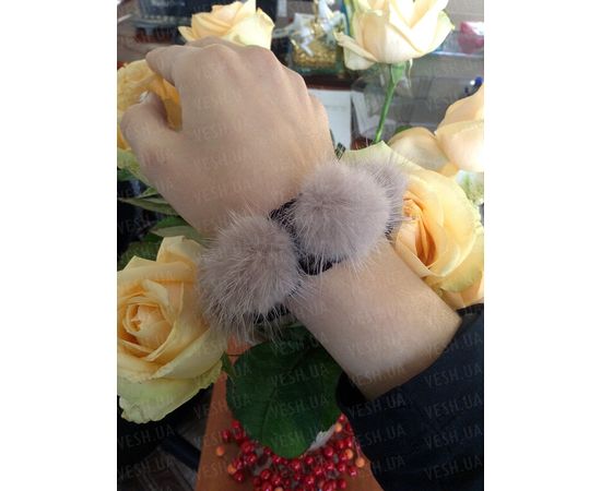 Товар распродан - Резинка для волос с натуральным мехом норки. Бежевый - Счетки для волос, фото 1