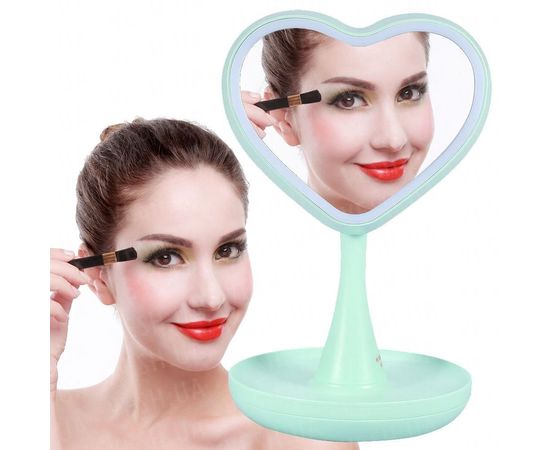 Товар распродан - Зеркало для макияжа с подсветкой и тайником. Сердце Зеленое - Зеркала косметические, фото 1