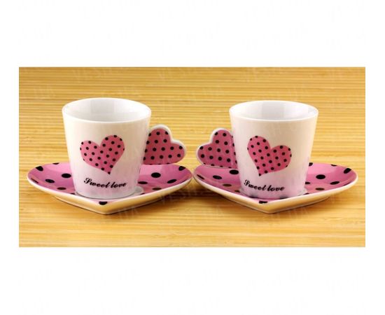 Товар распродан - Чашки с блюдцем Сердечко - набор, розовые - Чашки, фото 1
