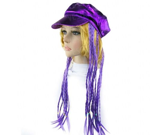 Товар распродан - Кепка женская с косичками фиолетовая - Карнавальные шляпы, фото 1
