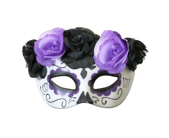 Товар распродан - Полу маска пластик День мертвых фиолетовая - Карнавальные маски, фото 1