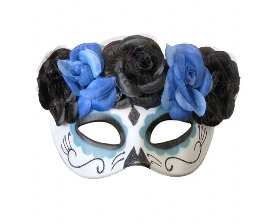 Товар распродан - Полу маска пластик День мертвых синяя - Карнавальные маски, фото 1