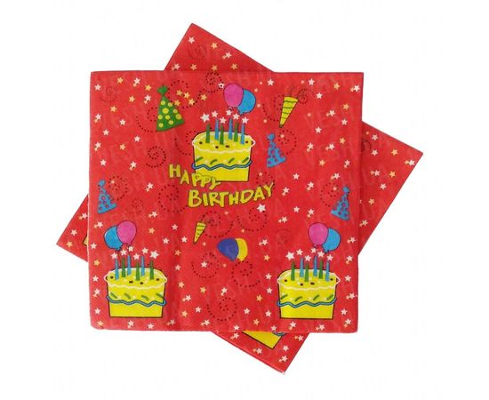 Товар распродан - Салфетки Happy Birthday красные (уп. 20шт) - Скатерти, фото 1